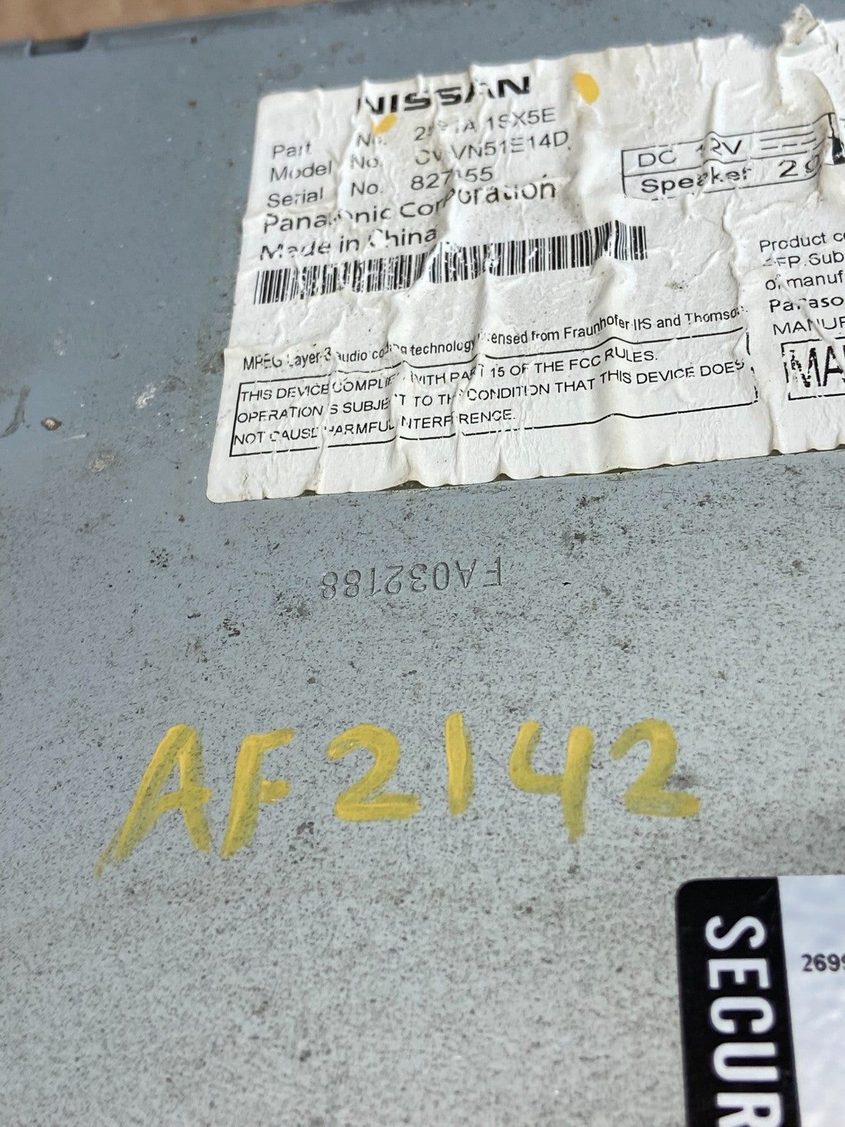 2013 - 2014 Nissan Pathfinder Radio AM/FM Receiver AF2142 DG6