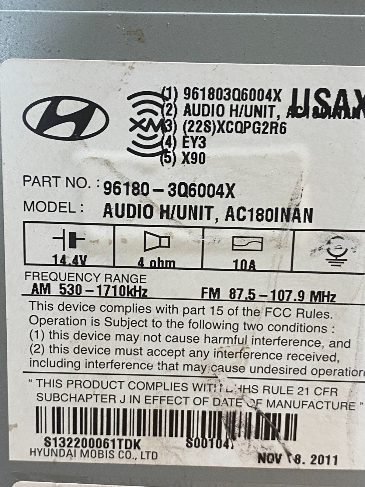 2012 to 2014 Hyundai Sonata Radio CD Player Screen Display ag5999 DG6