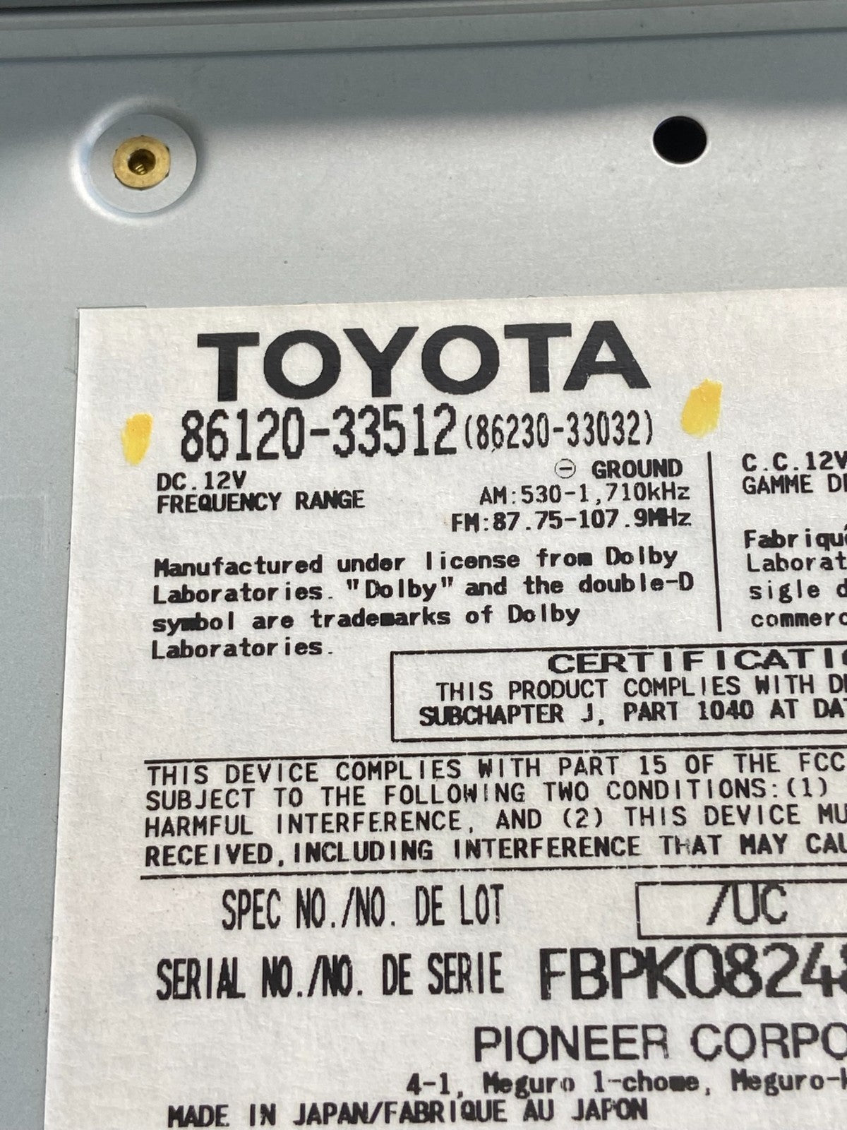 2002-2006 Lexus ES330 Es300 Radio Receiver Tape CD Air Vent Bezel AI3133 DG6