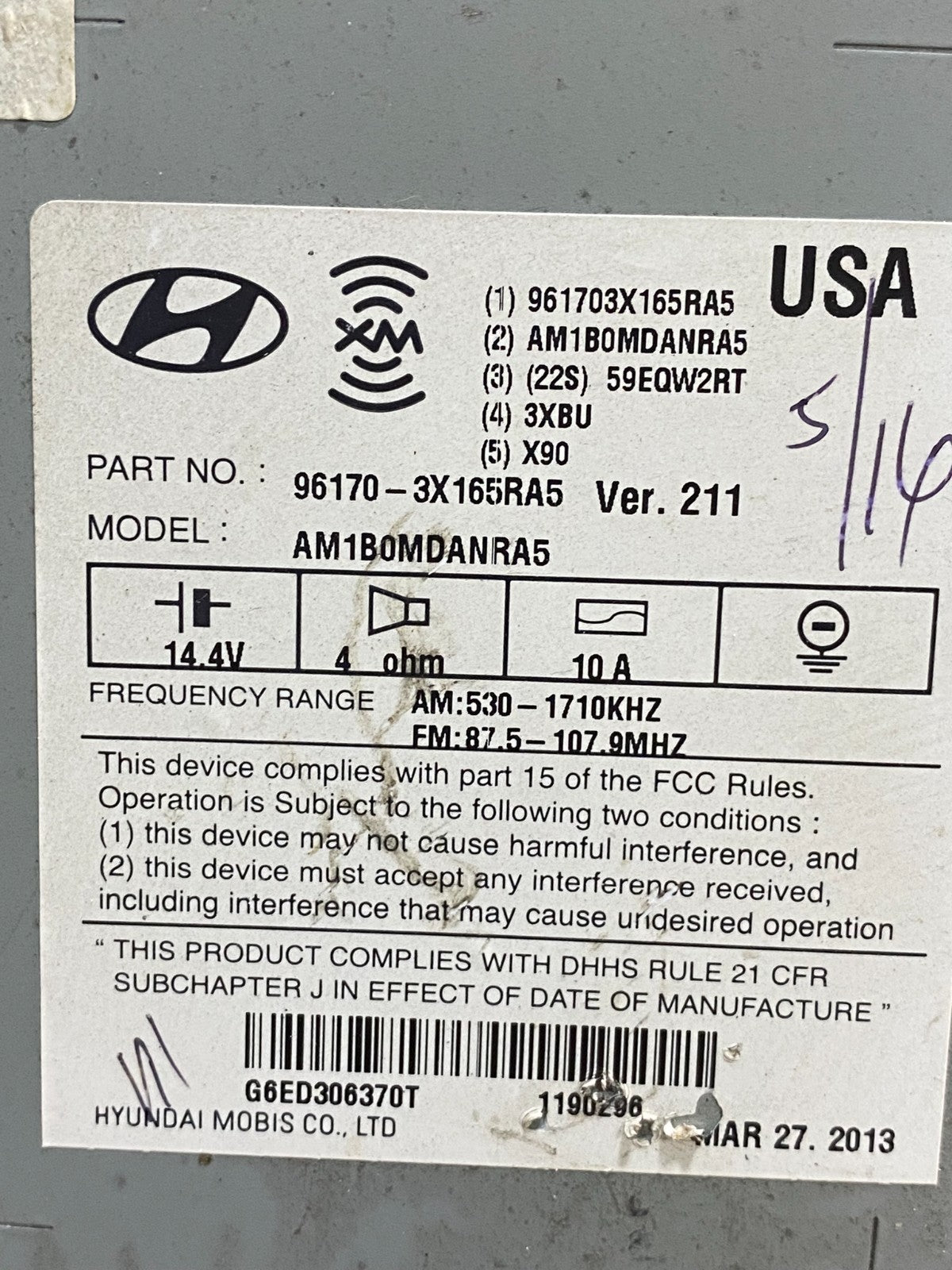 2011-2013 Hyundai Elantra Center Radio Climate Control Air Vent Bezel AG9480 DG6