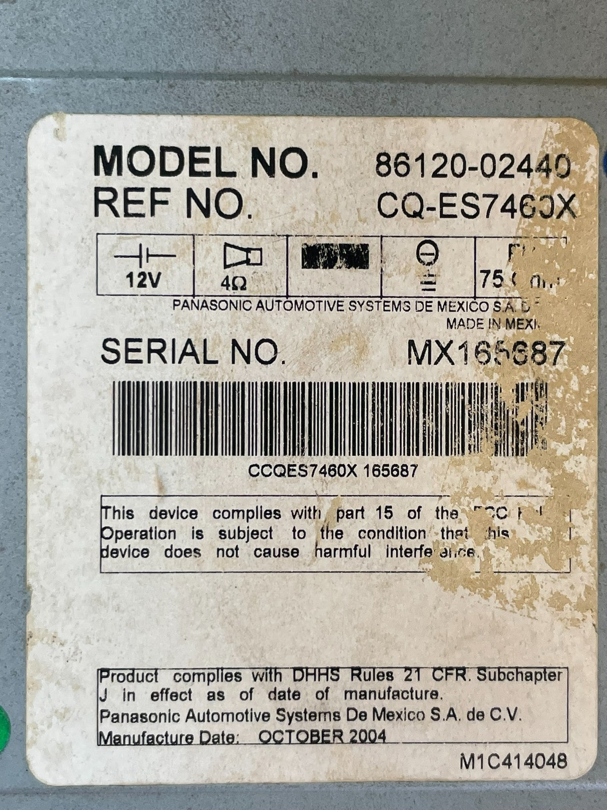 2003 to 2008 Toyota Corolla Radio AM/FM CD Player ad5957 DG8