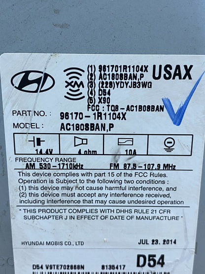 2012 2013 2014 Hyundai Accent Radio Cd Mp3 Player AI0154 DW6