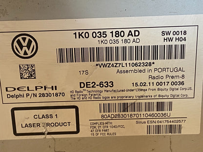 2012 to 2015 Volkswagen CC Radio CD Player Screen AM/FM AG1603 DG7