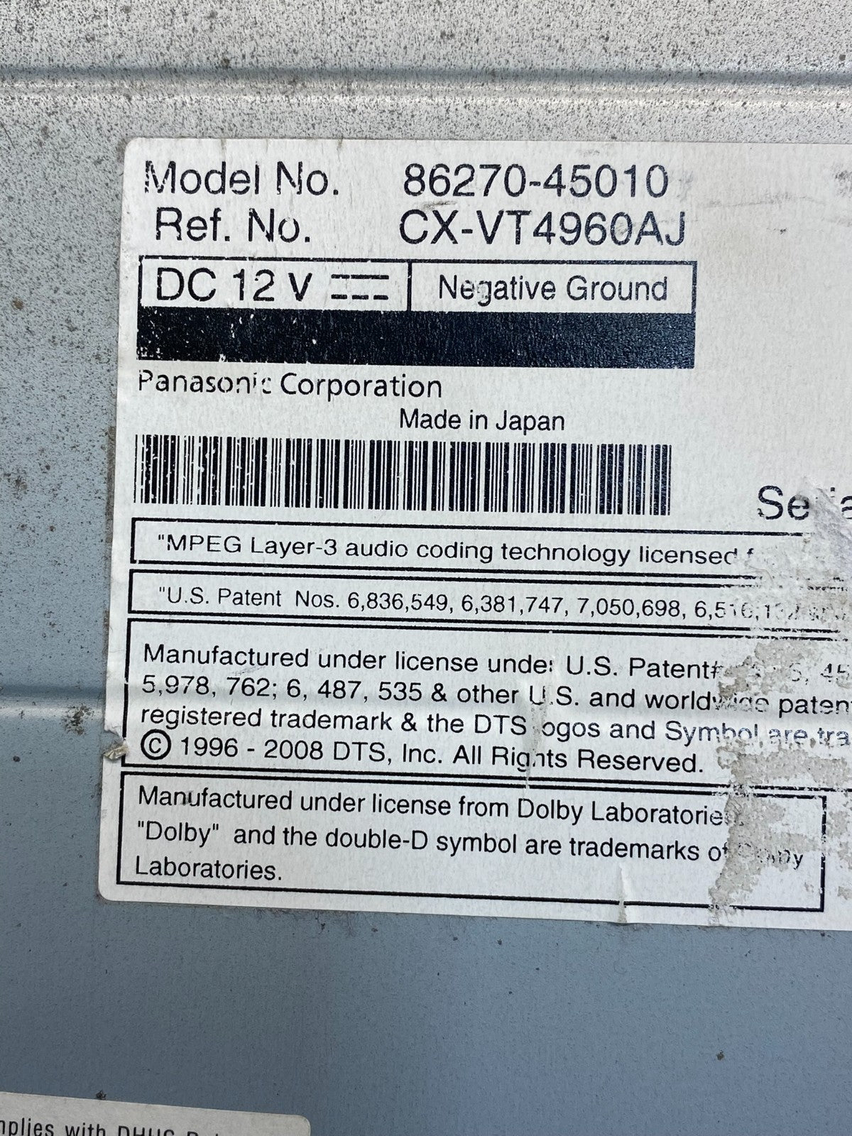 2011-2014 Toyota Sienna Rear Entertainment DVD Player ad9490 DG6