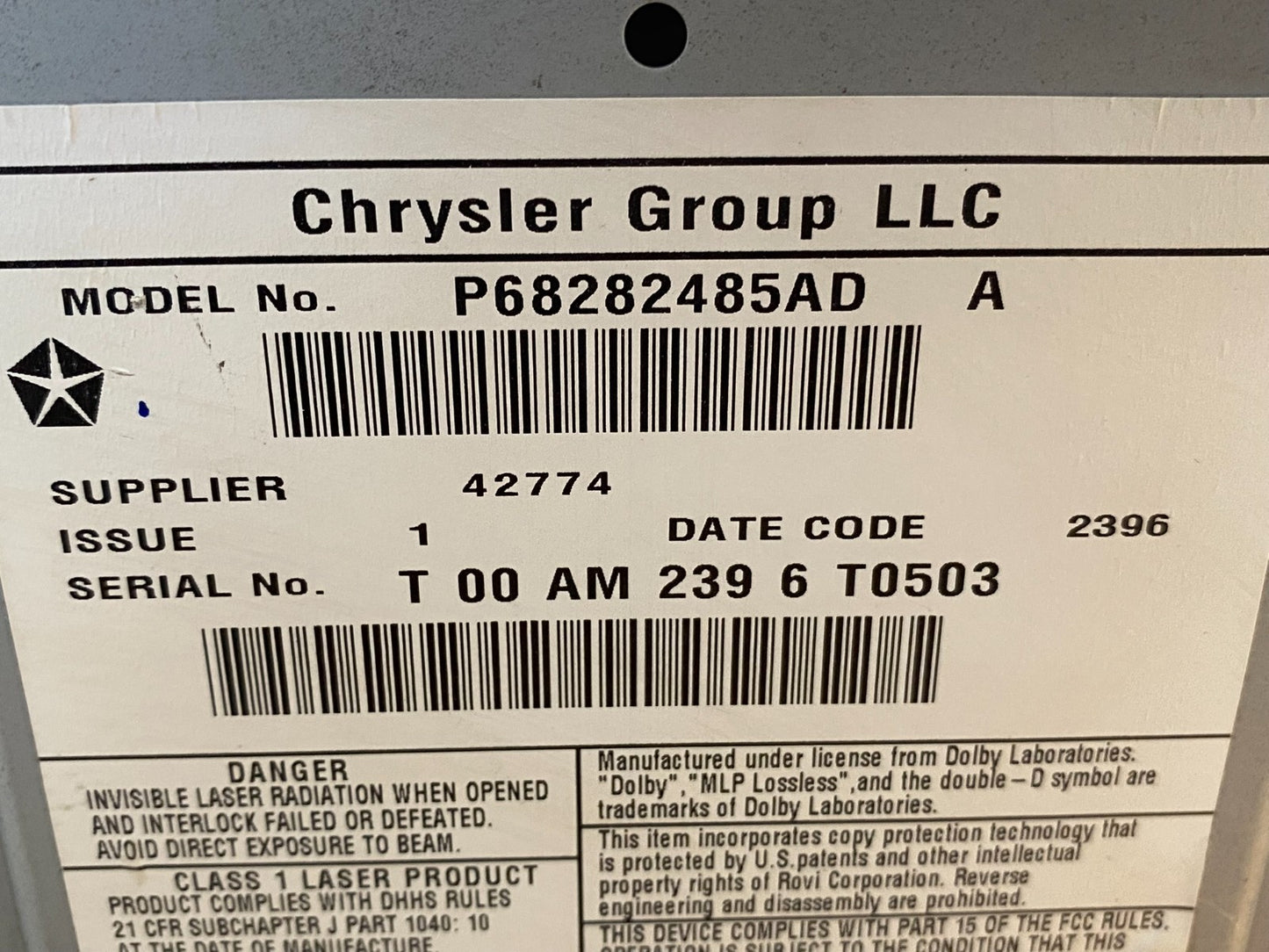 2012 2020 Jeep Dodge Chrysler Screen Display CD Player Satellite Radio AE7852 DW6