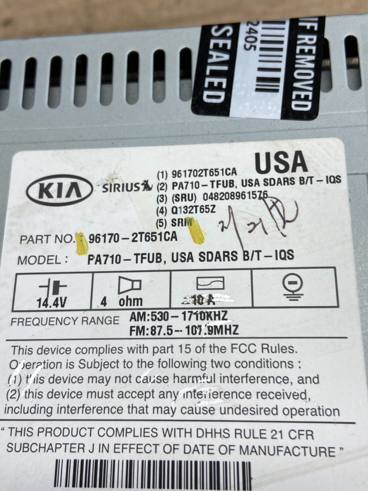 2011 2012 2013 Kia Optima Am Fm Cd Player Radio AH3726 DG6