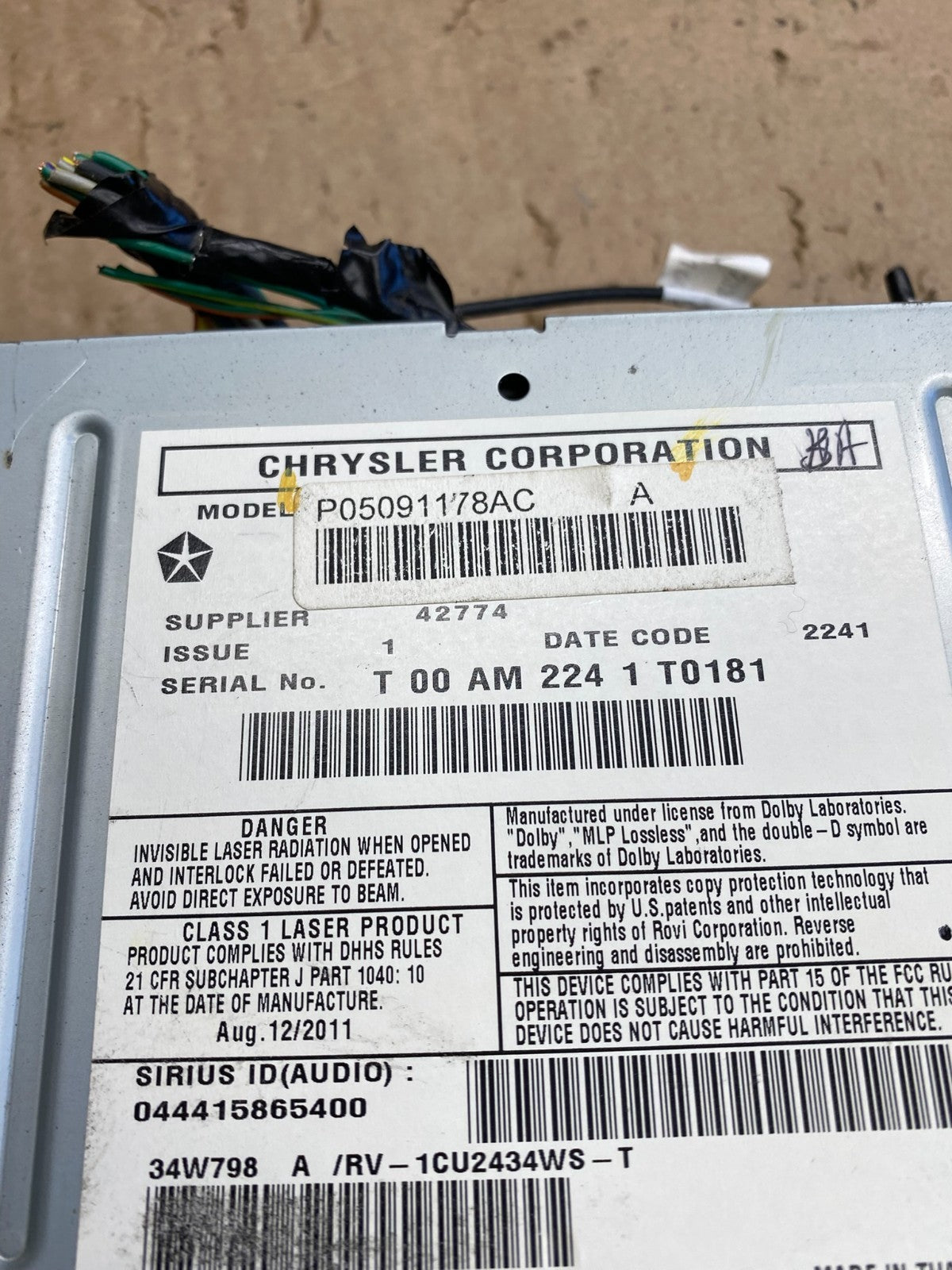 2011 2012 2013 Dodge Durango Navigation Radio Screen Display AI6479 DW5