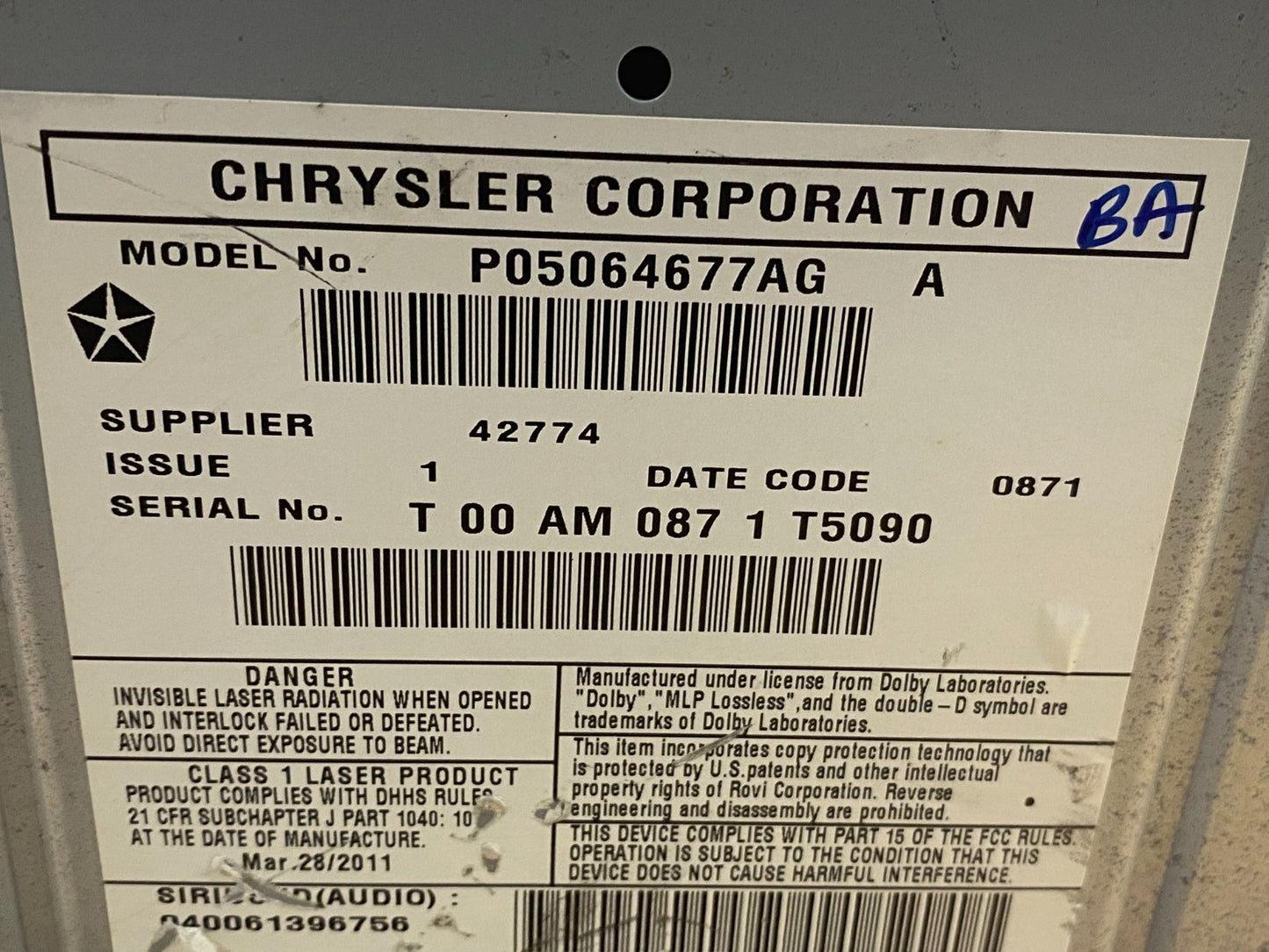 2007 2014 Jeep Dodge Chrysler Screen Display CD Player Satellite Radio ae7887 DG6