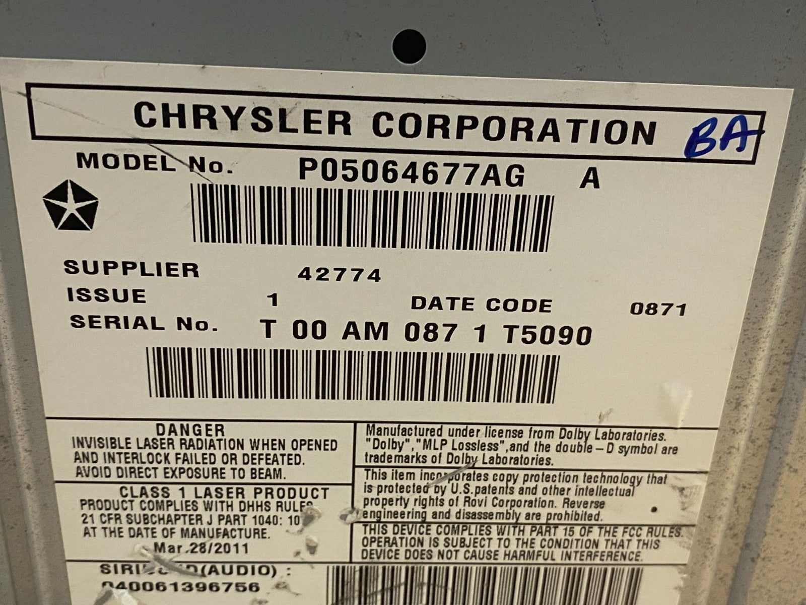 2007 2014 Jeep Dodge Chrysler Screen Display CD Player Satellite Radio ae7887 DG6