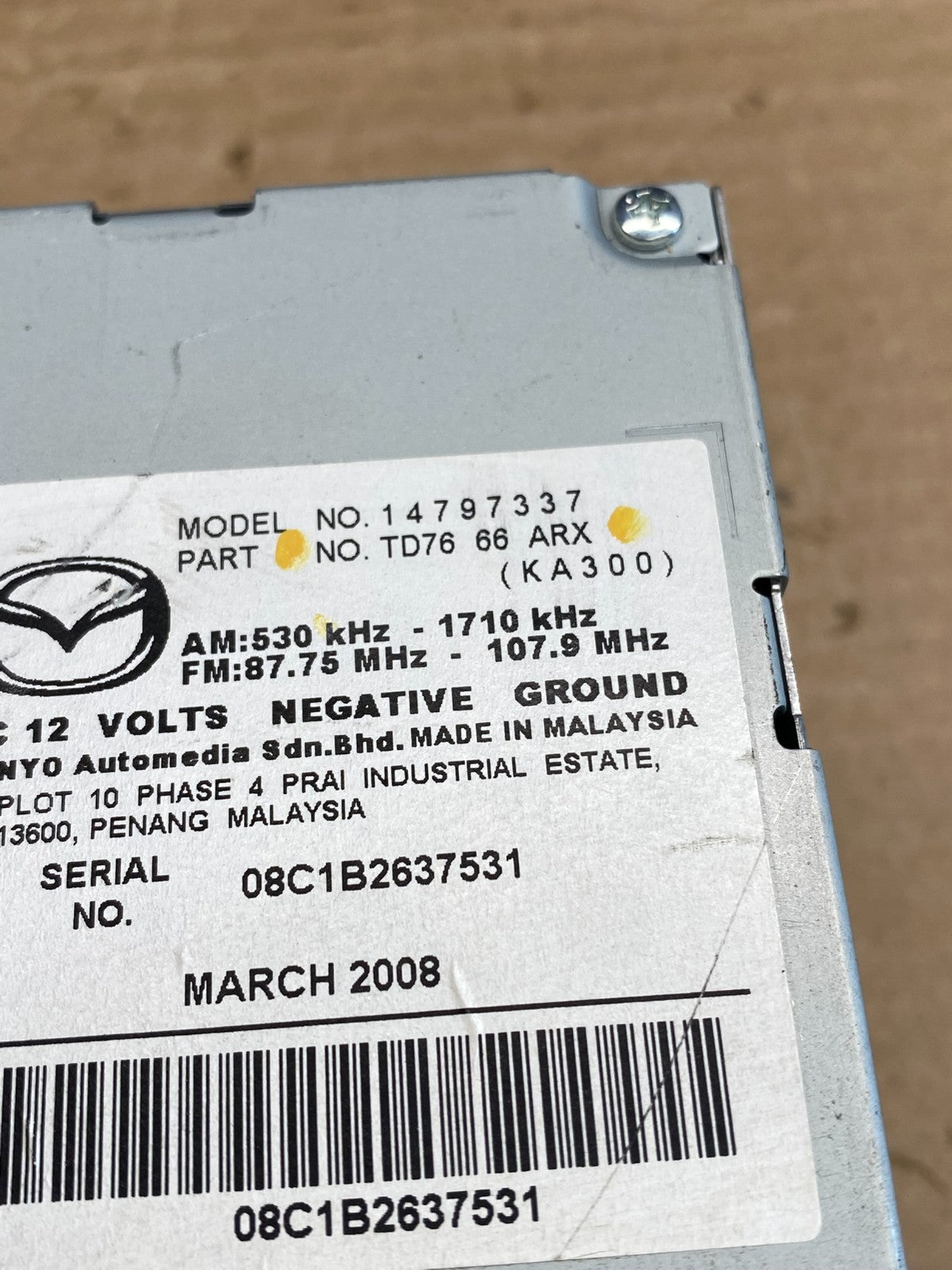 2008 Mazda CX9 CX-9 Radio Stereo CD MP3 Player Screen Display AG6338 DG4