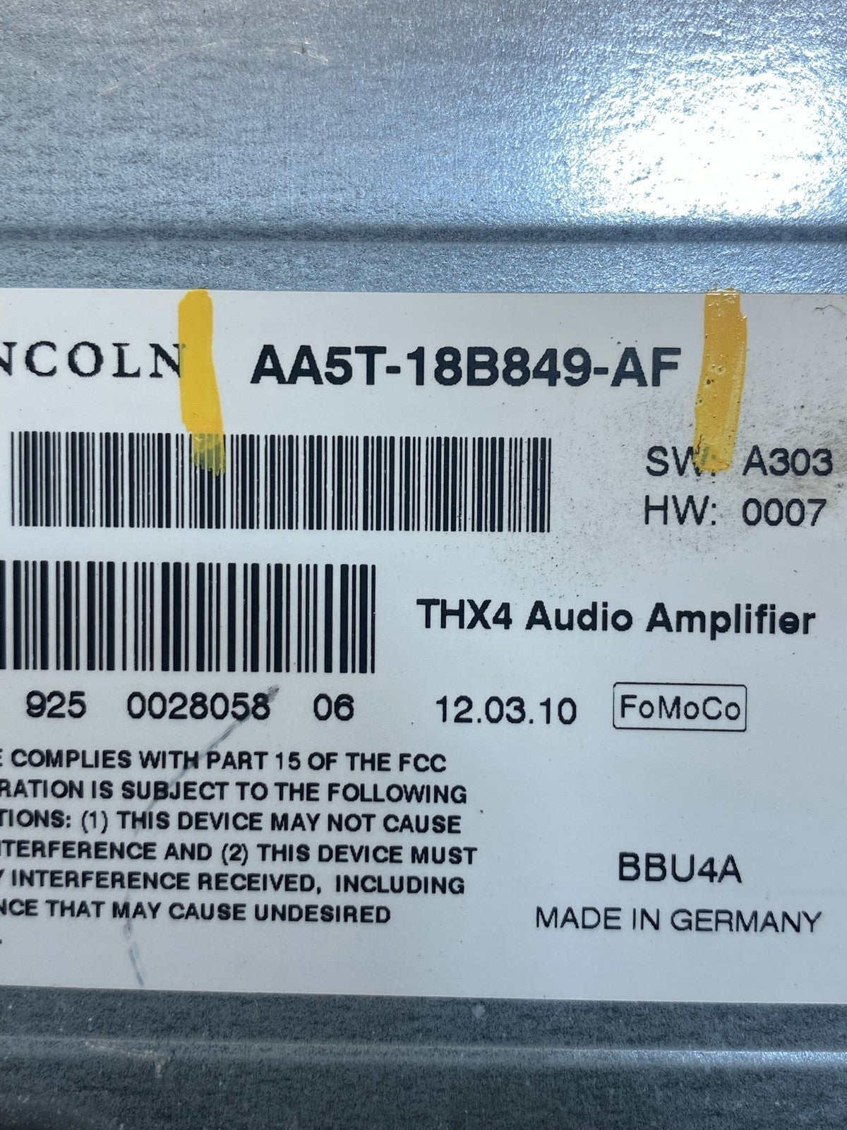 2009 to 2012 Lincoln MKS MKX Premium Radio Stereo Amp Amplifier AG1715 DG2