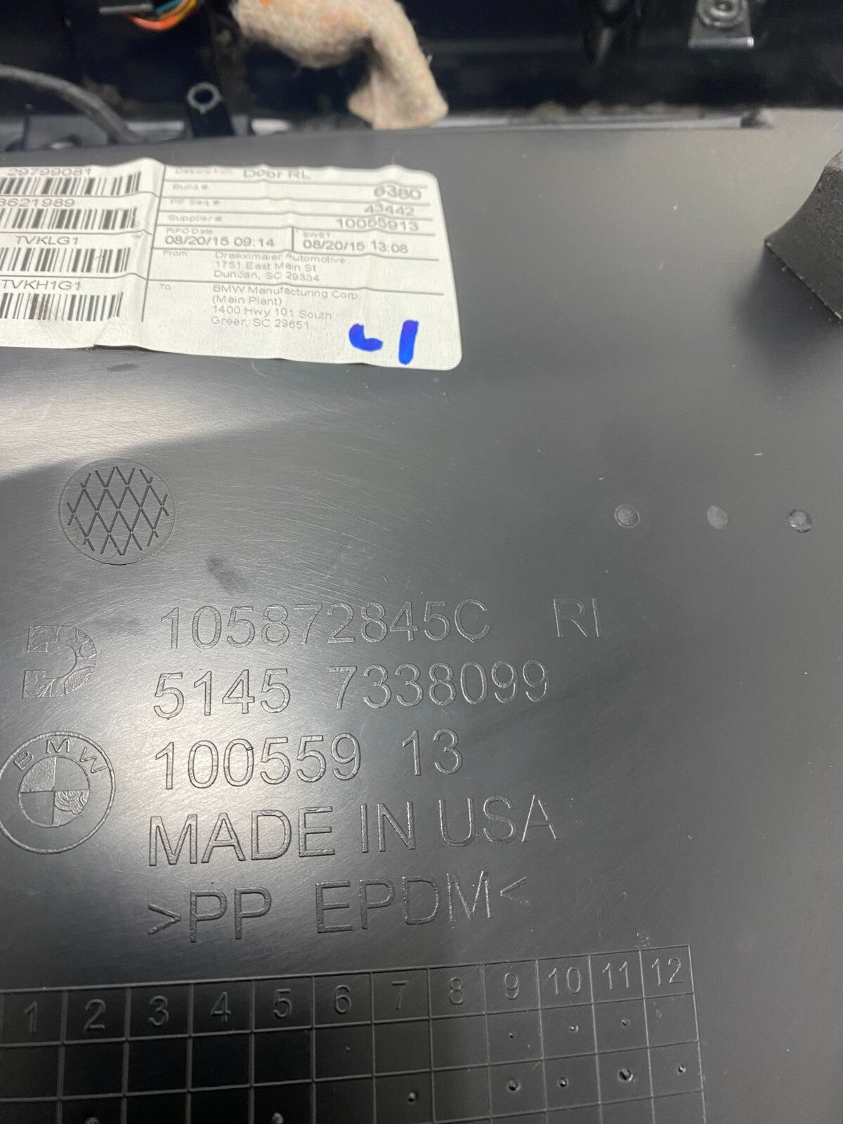 2015 to 2019 Bmw X6 X6M Rear Left Driver LH Side Door Panel Cover OEM M6900 DG8