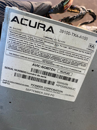 2009 2011 Acura TL AM FM CD MP3 DVD Navigation Radio Player Receive AD4950 DG6