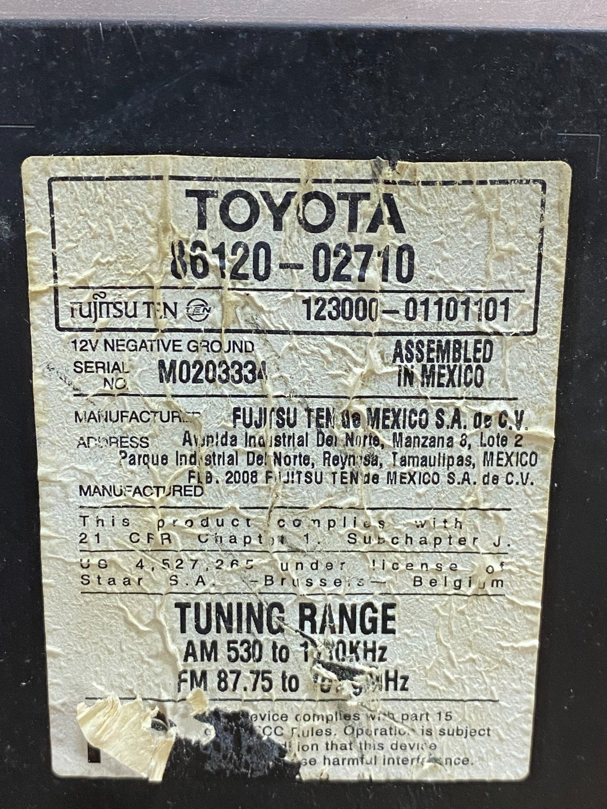 2009 to 2010 Toyota Corolla Matrix Radio AM/FM CD Player ai7383 DG6