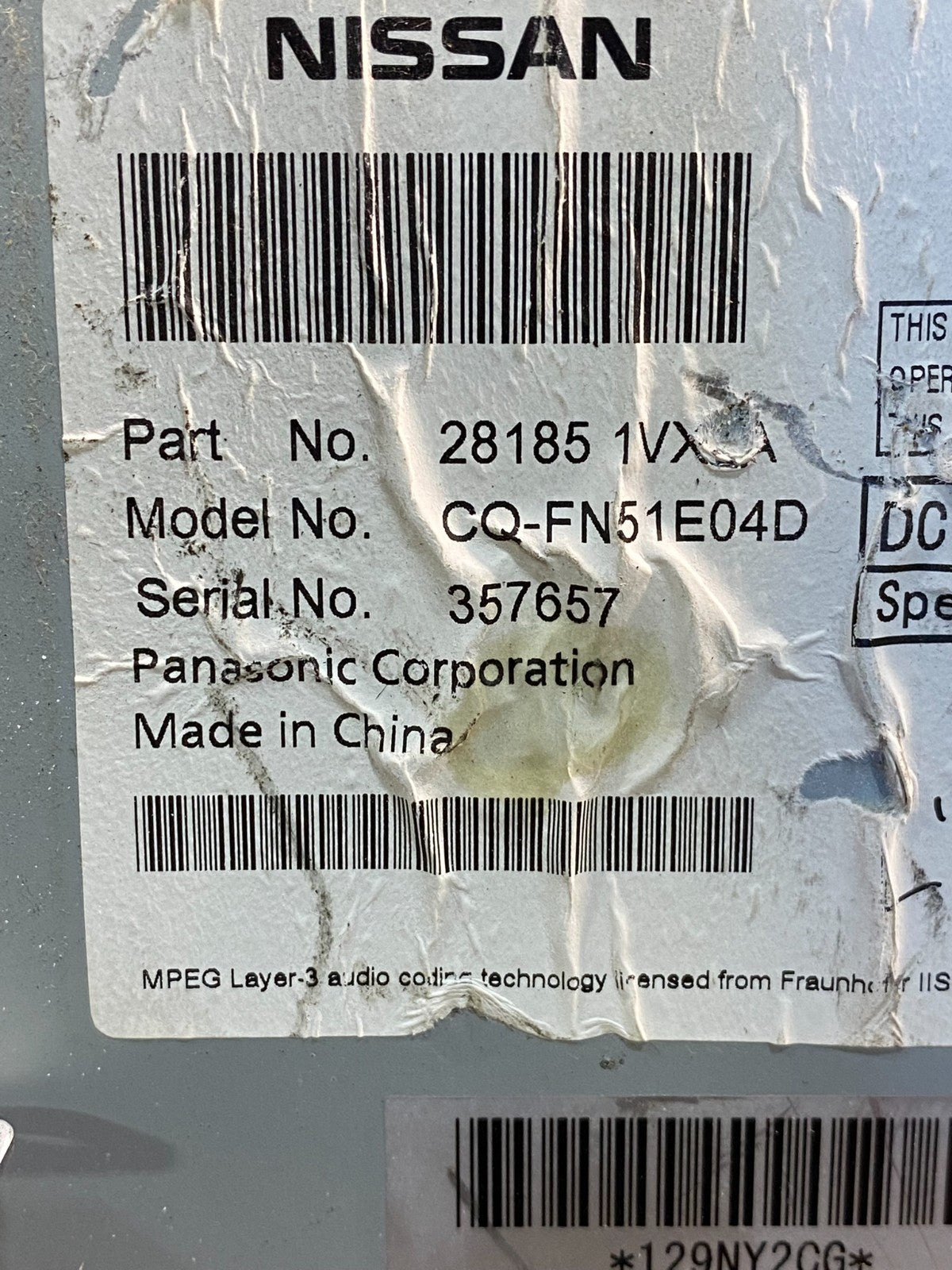 2013 to 2015 Nissan Rogue 28185-1VX0A Radio Receiver AM FM CD AI7224 DW6