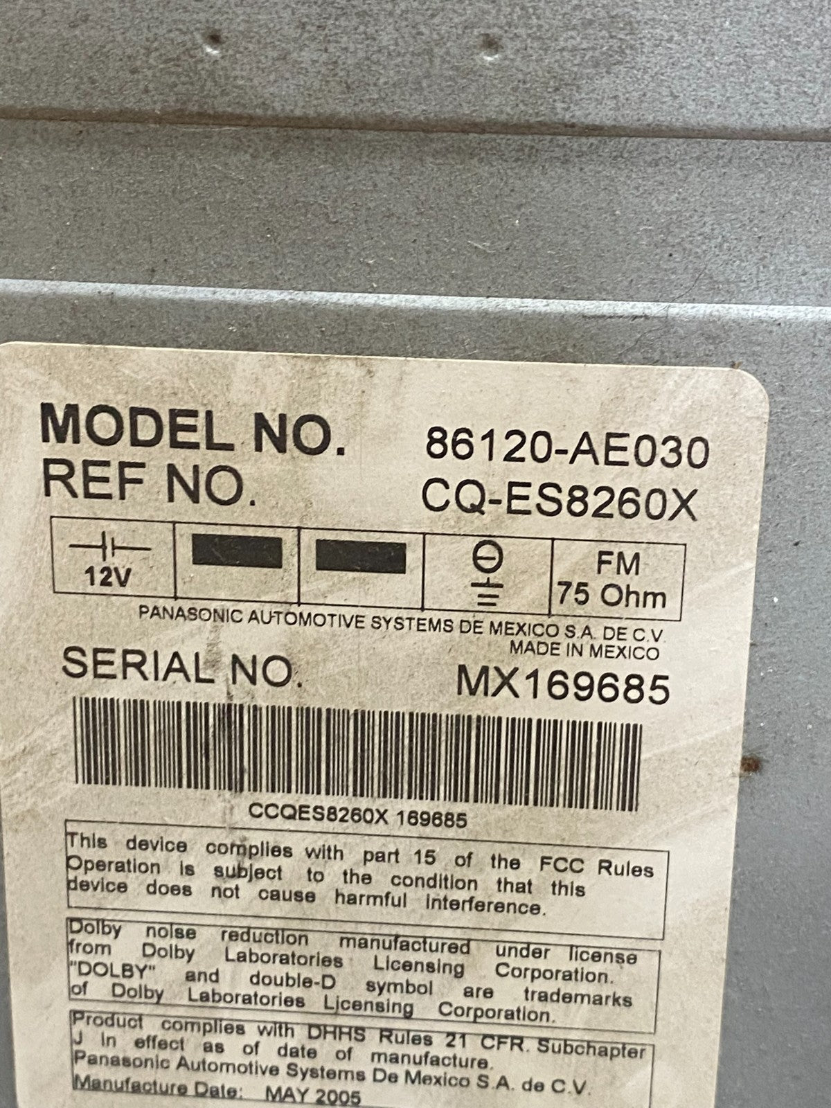 2004 to 2010 Toyota Sienna AM FM CD WMA Mp3 Radio Receiver AG7345 DG7