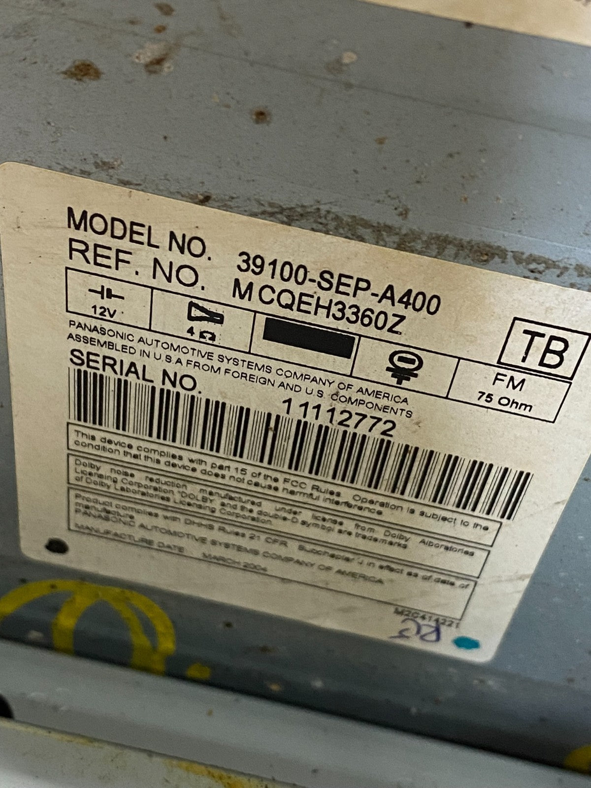 2004 2006 Acura TL CD Player Radio Climate Control AG1817 DG6