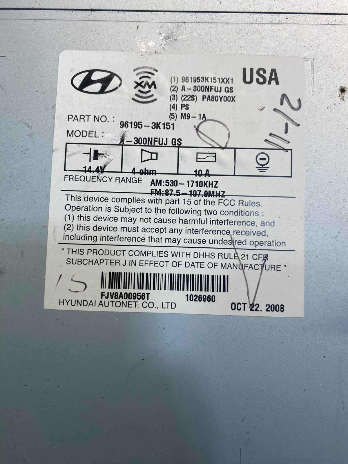 2009 2010 Hyundai Sonata Am Fm Cd Player Radio Receiver AB2683 DG6