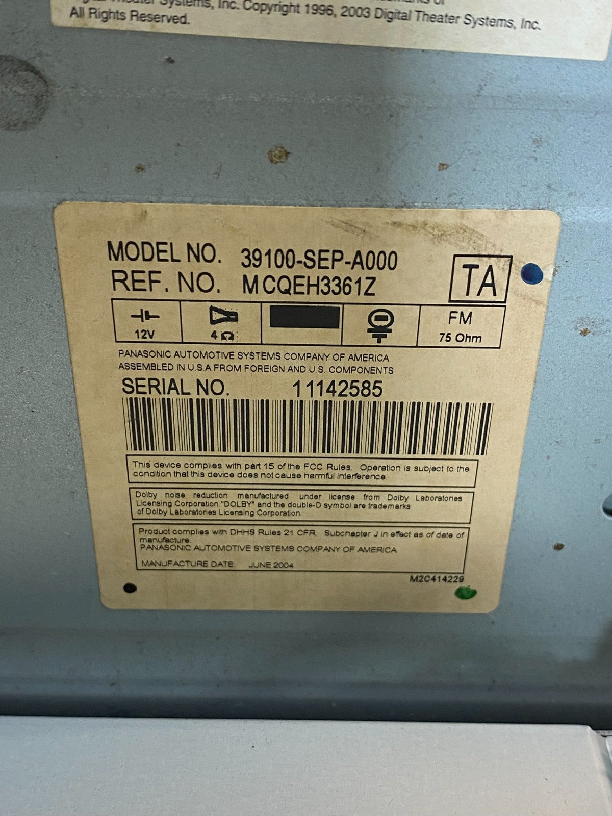 2004 2006 Acura TL Screen Display Radio Control Climate Control AG7371 DG6