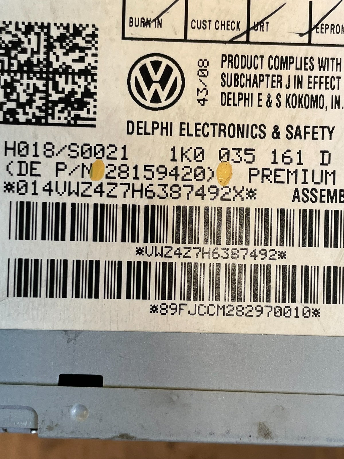 2009 to 2017 Volkswagen Tiguan Radio AM/FM CD Player OEM AC4877 DG7