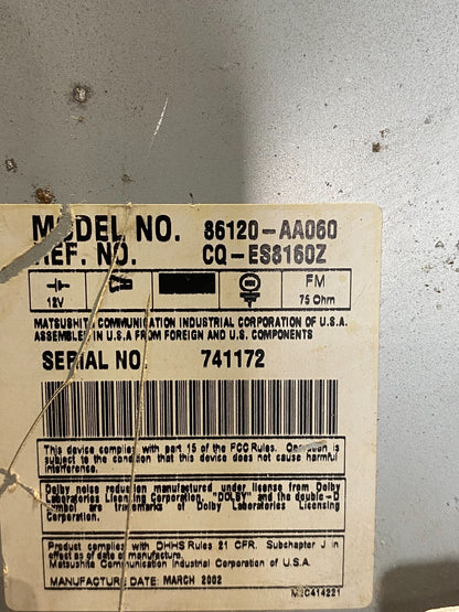 2002 2003 2004 Toyota Camry Radio AM/FM CD Player AF6573 DW7