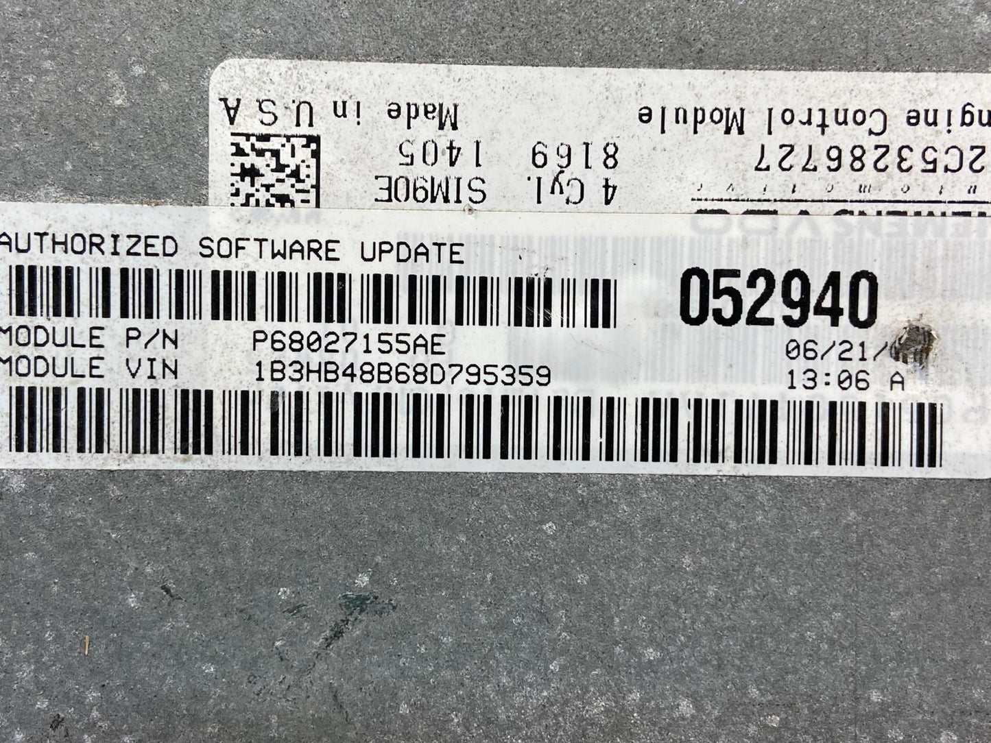 2007 to 2010 Dodge Caliber ECM Engine Computer Module ECU AG1625 DW2