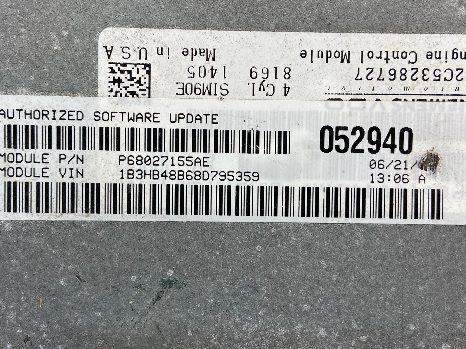 2007 to 2010 Dodge Caliber ECM Engine Computer Module ECU AG1625 DW2
