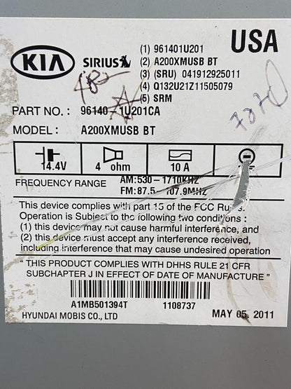 2011 2012 2013 Kia Sorento Sirius AM/FM CD Radio Screen Display AG1521 DW6