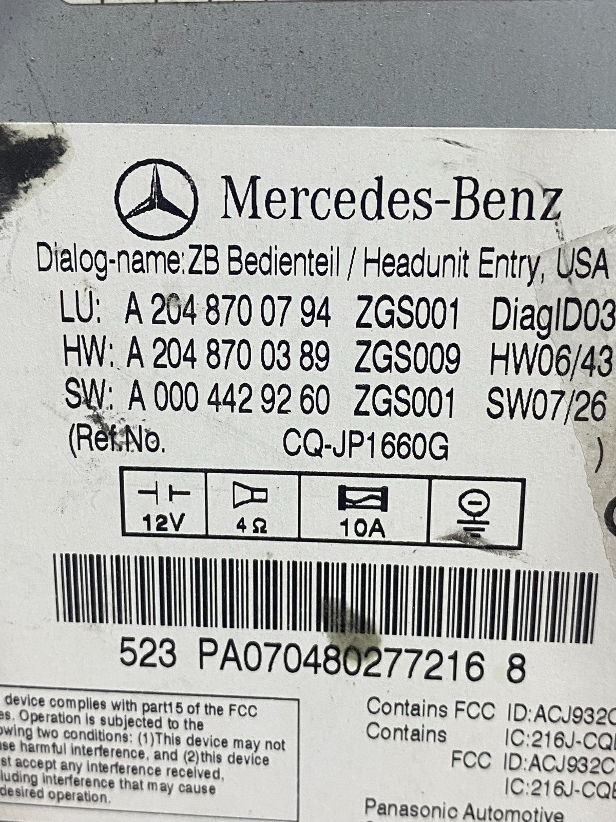 2008-2011 Mercedes W204 C300 C350 Navi Command Radio DVD CD Audio AD1483 DG6