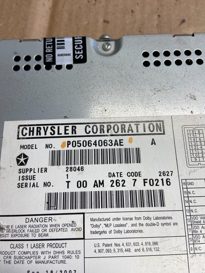 2008 to 2012 Chrysler Town Country DVD Player Receiver AI2658 DG4