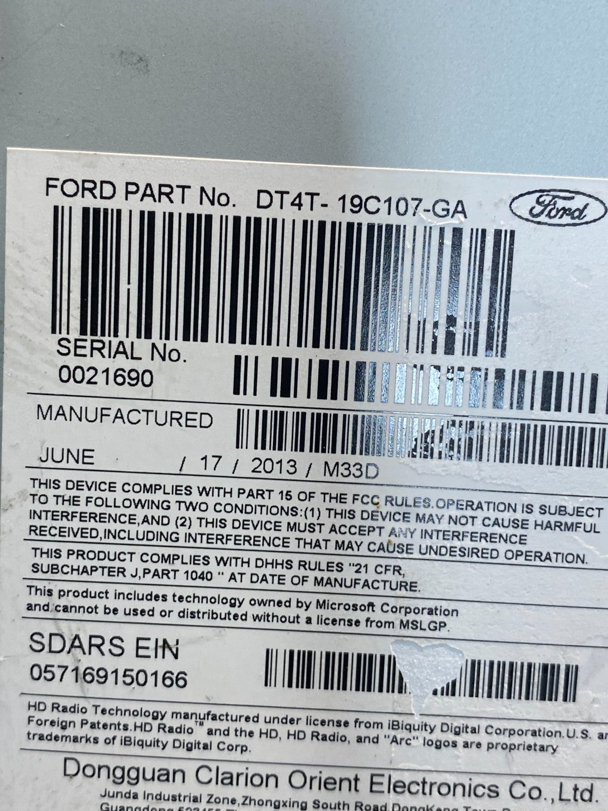 2013 Ford Edge AM/FM Radio Reciever AE6387 DW6