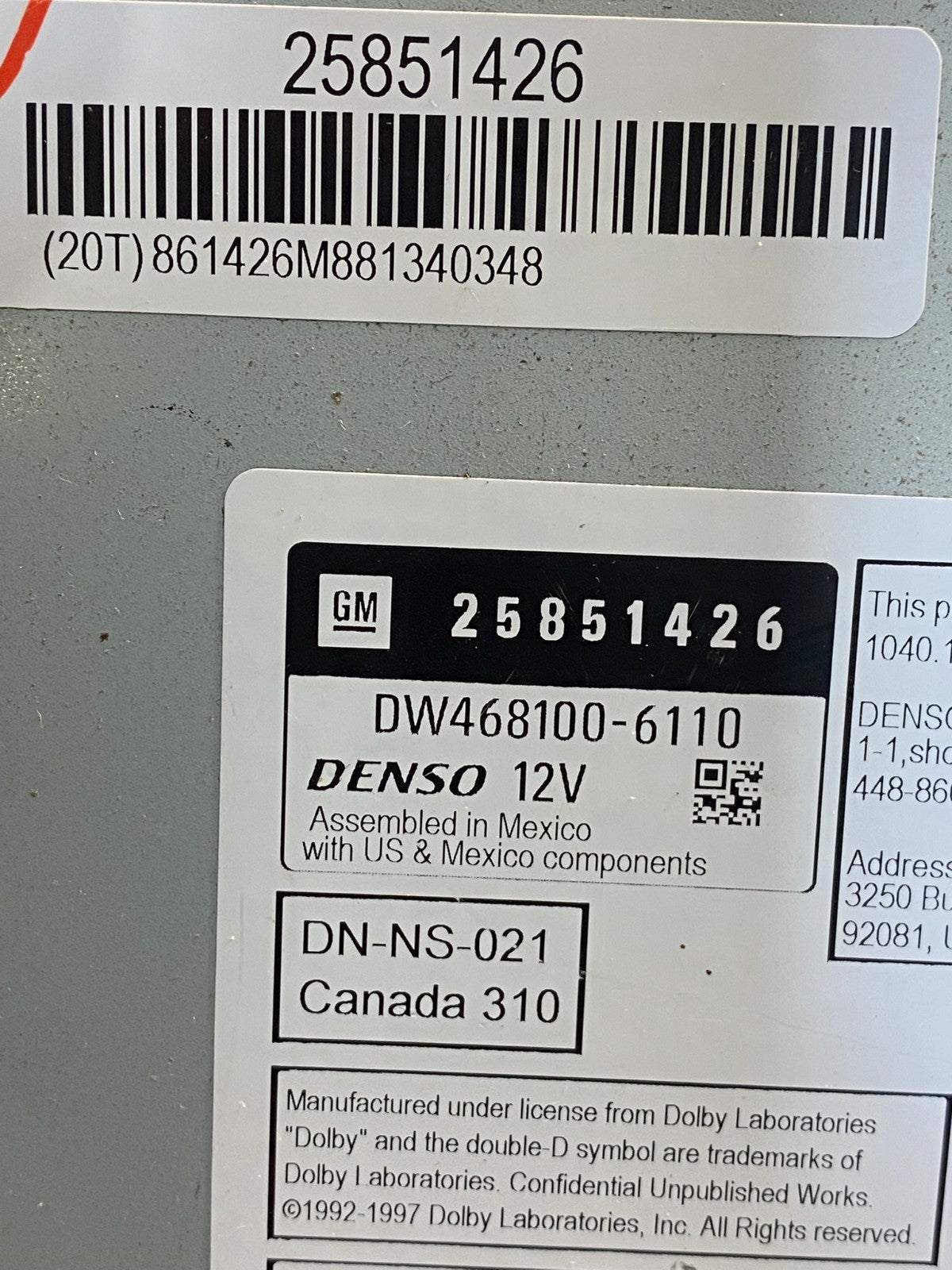 2008 to 2012 Cadillac SRX CTS Audio Radio Screen Display Player AG5995 DG6