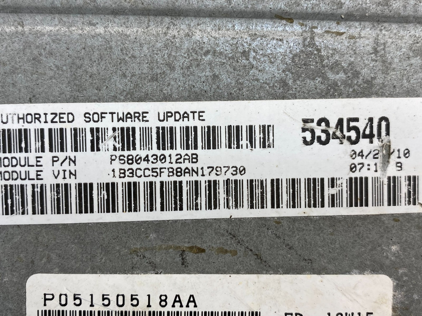 2007 to 2010 Dodge Avenger Sebring Engine Control Unit ECU AE0104 DG2