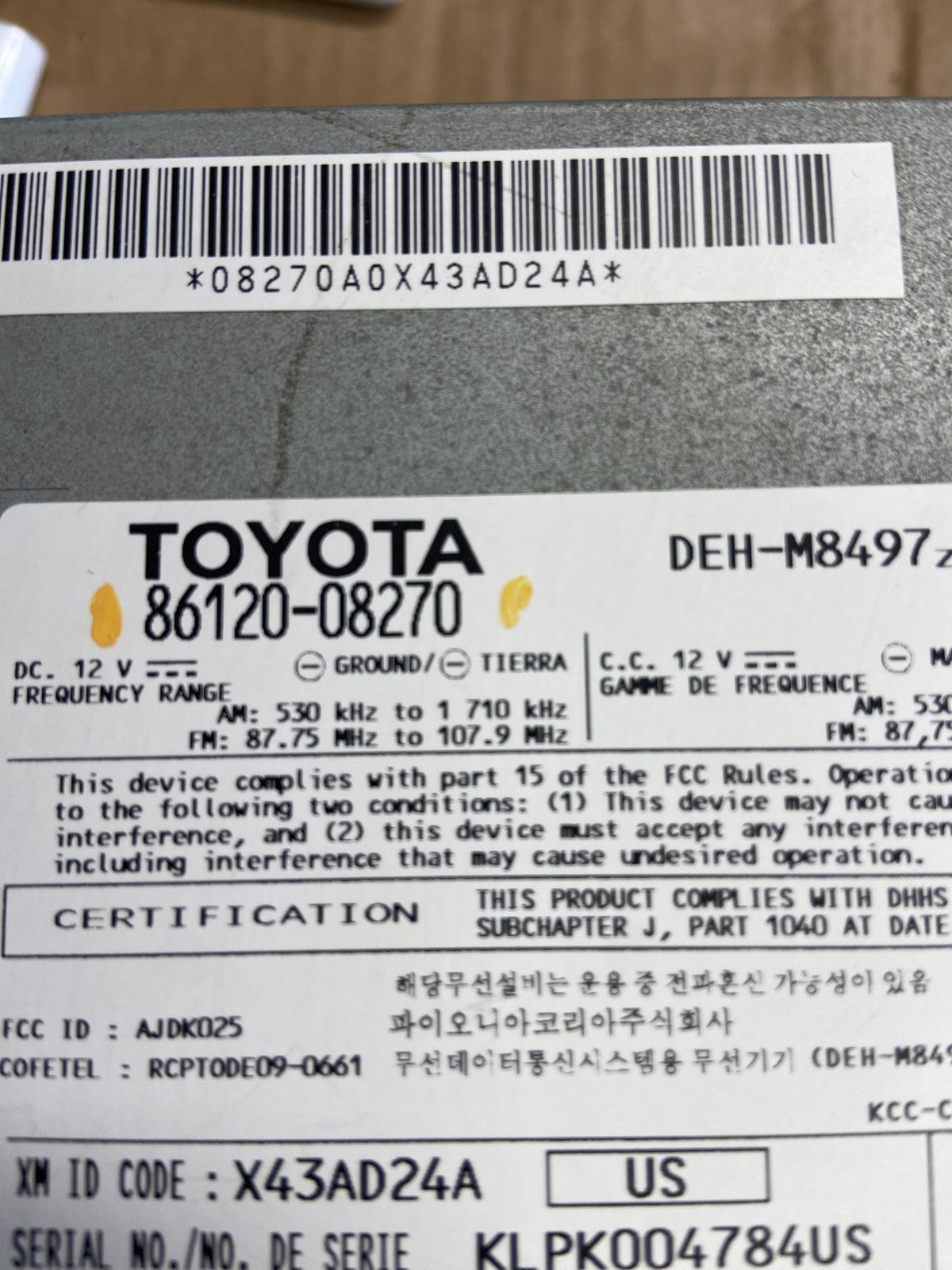 2011 to 2014 Toyota Sienna AM FM CD Mp3 Radio Receiver AI2732 DG5