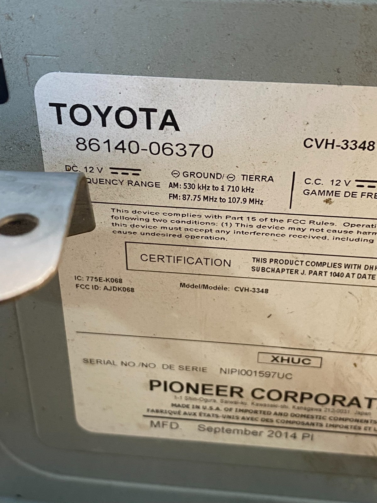 2015 Toyota Camry Radio CD Navigation Screen Display AE6381 DW6