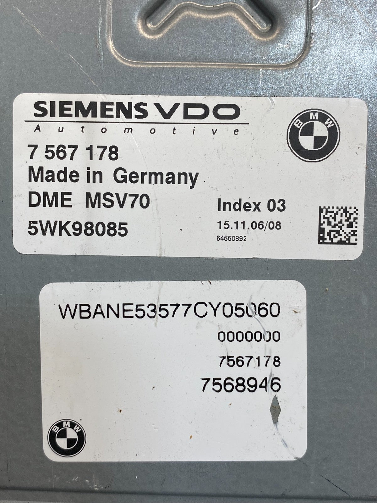 2006-2007 BMW E60 E61 525i 530i ECU ECM Engine Control Module 7567178 AI7527 DW2
