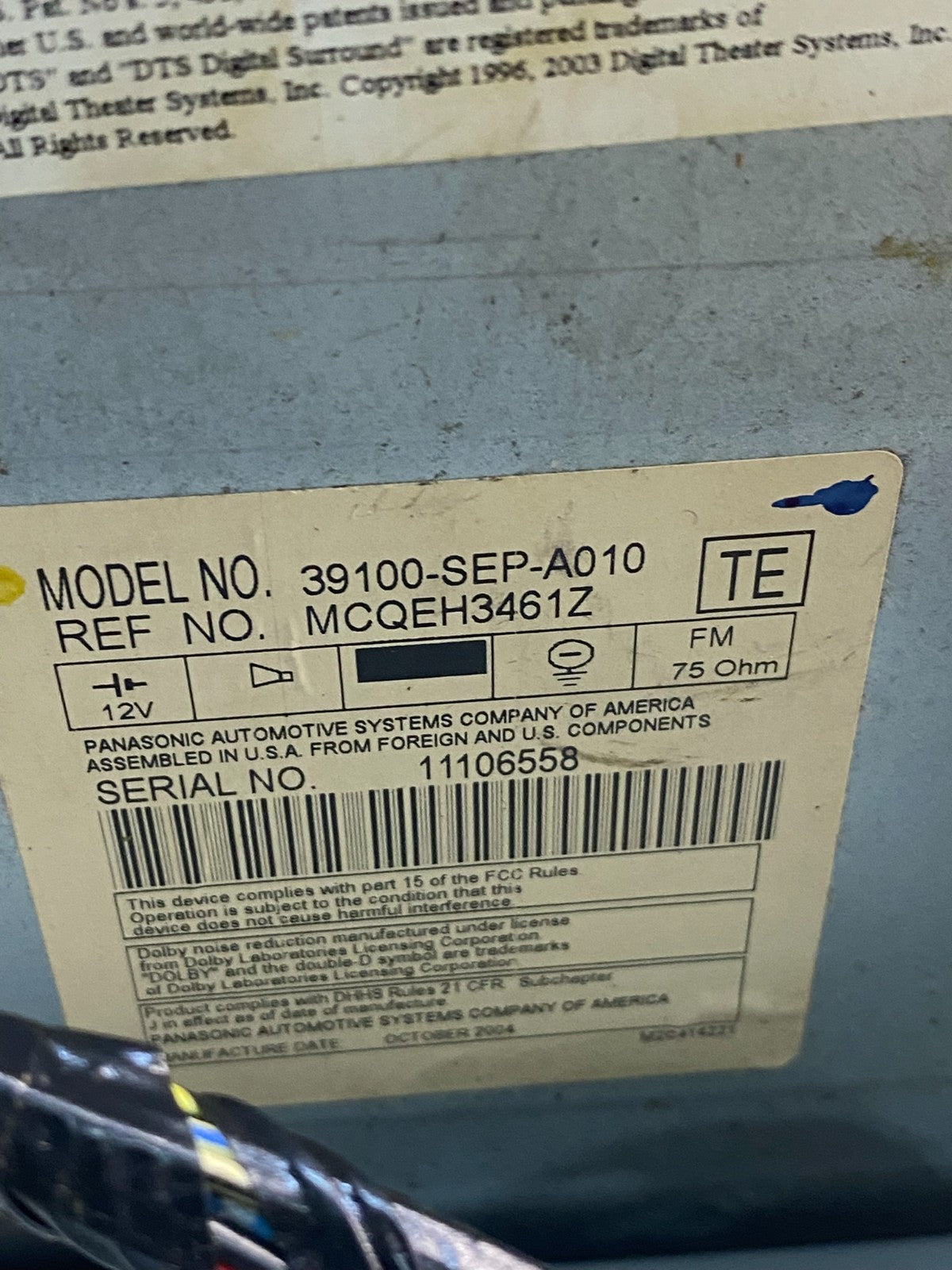 2004 2006 Acura TL CD Player Radio Climate Control AG7353 DG6