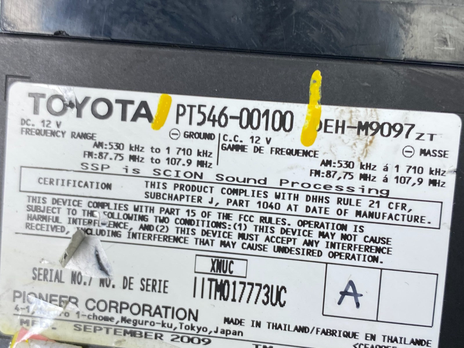 2008 - 2015 Scion xD xB Pioneer AM FM Toyota CD Stereo Radio Receiver v7284 DG5