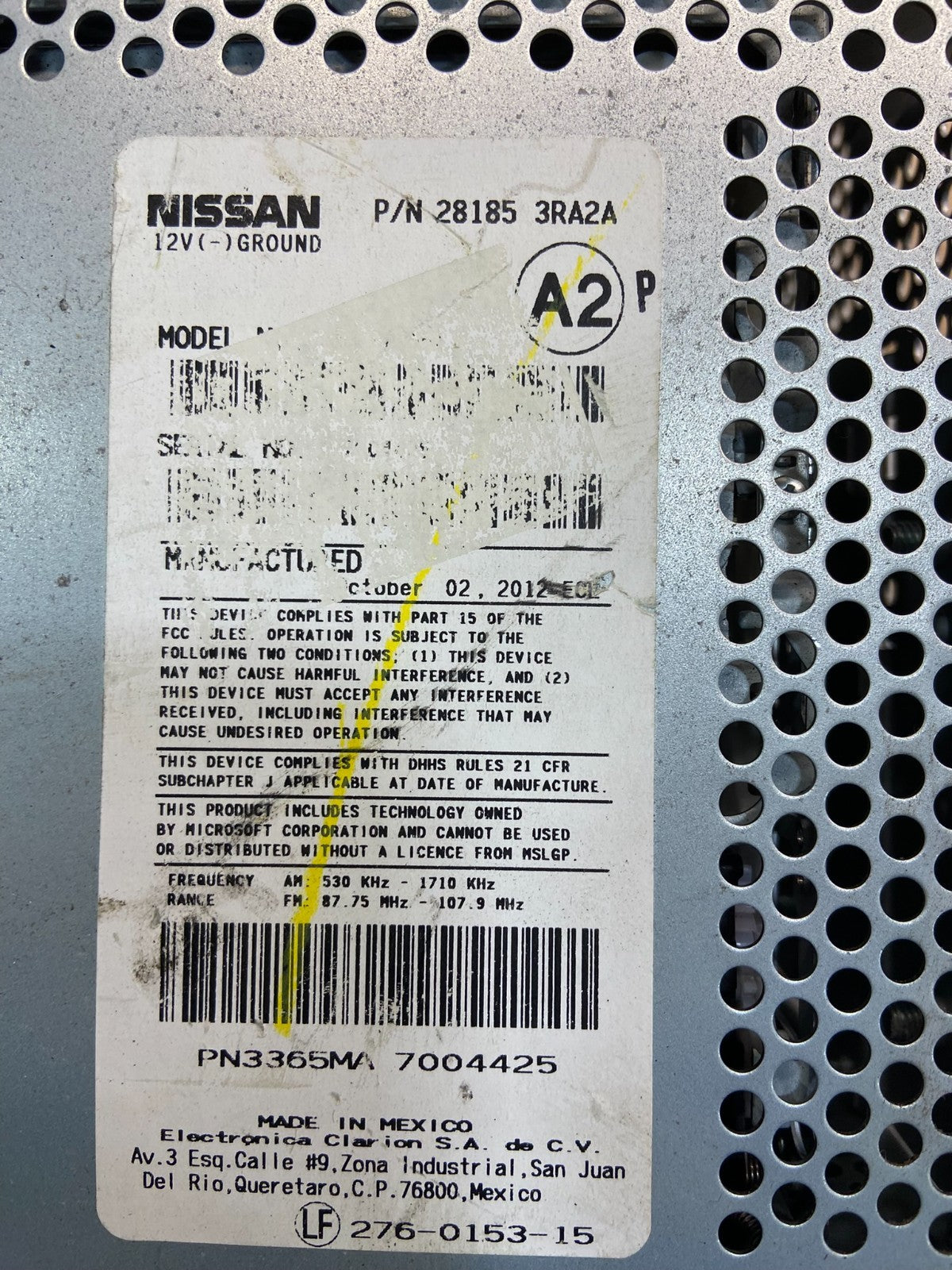 2013 to 2014 Nissan Sentra Radio CD Player AM/FM 28185-3ra2a OEM Z0759 DG5