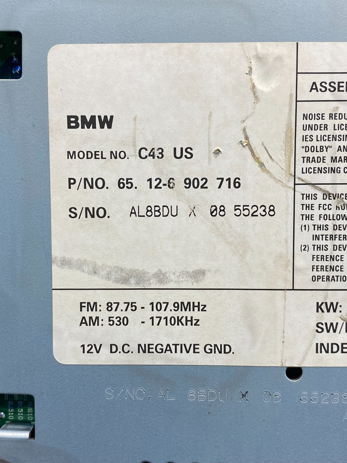 1999 - 2000 BMW 323i Stereo Radio AM FM Cassette AH7407 DG6