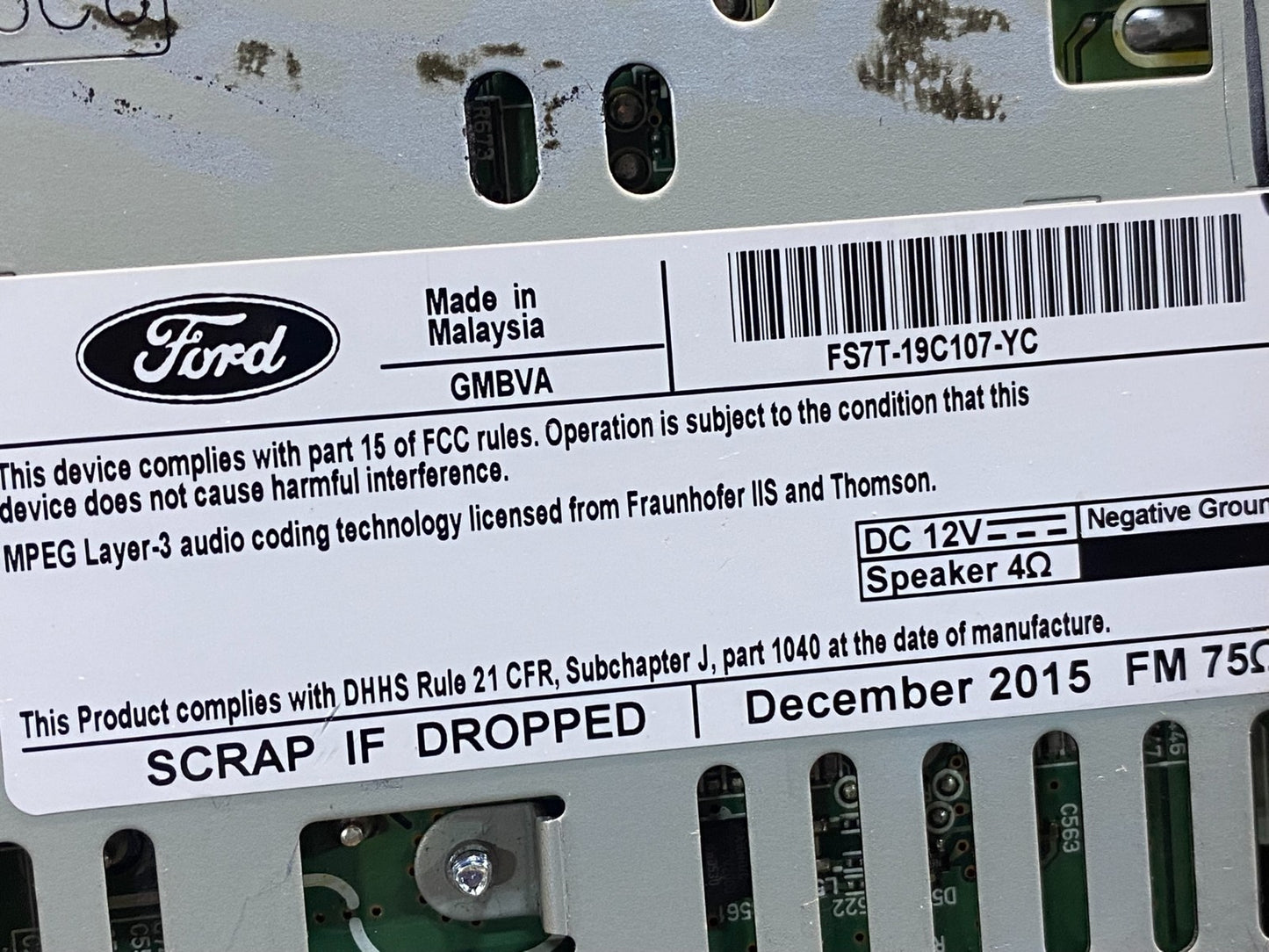 2016 to 2019 Ford Fusion Radio CD Player Reciver AG7382 DG6