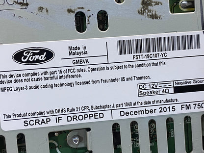 2016 to 2019 Ford Fusion Radio CD Player Reciver AG7382 DG6