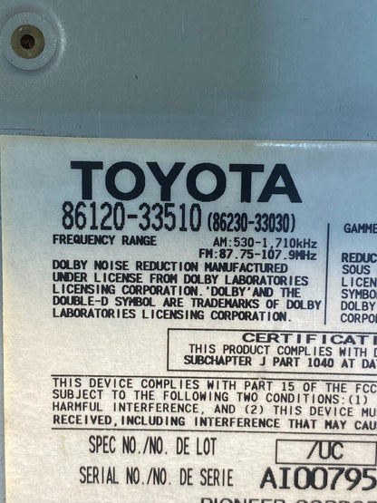 2004 to 2006 Lexus ES330 Es300 Radio Receiver Tape CD Air Vent AD7326 DG6