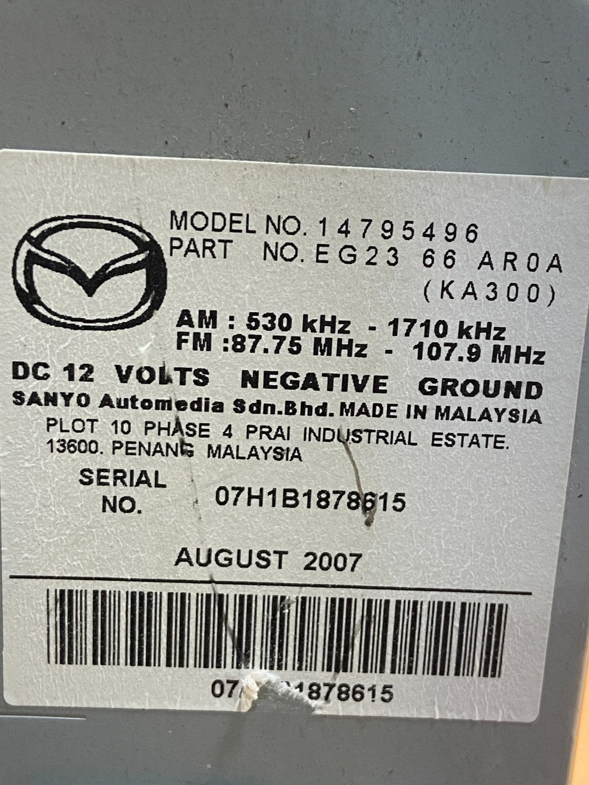 2007-2009 Mazda CX7 CX-7 AM FM 6 Disc CD Player Stereo Radio AE4557 DG6