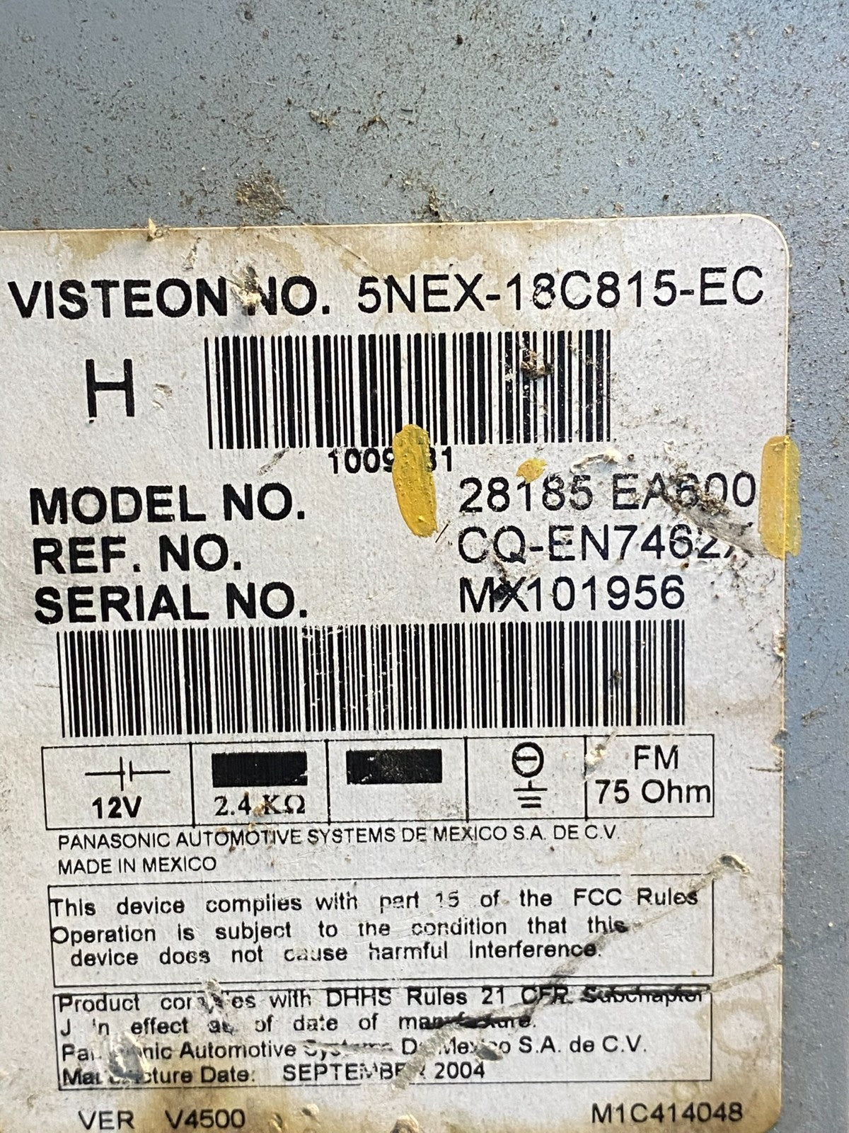 2005 Nissan Pathfinder Am Fm Cd Player Radio Receiver AG6038 DG6