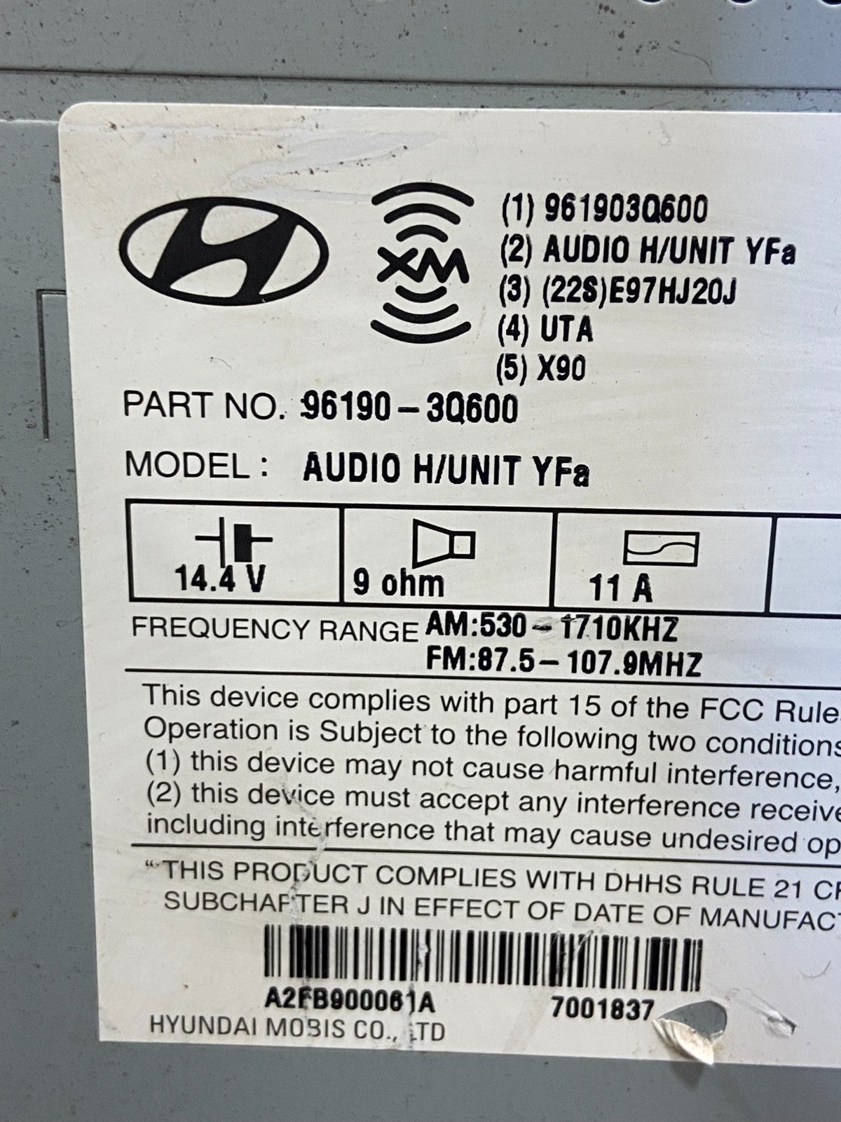 2012 to 2014 Hyundai Sonata Radio CD Player Screen Display AF9413 DW6