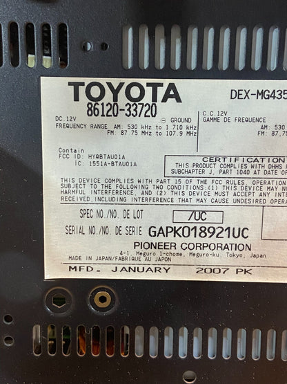 2007 2008 2009 Lexus ES350 Radio AM-FM CD Tuner Head Unit AE4537 DG5