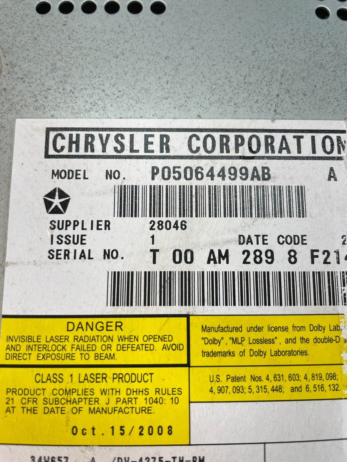 2009 2010 2011 Volkswagen Routan Video DVD Player AC4924 DG7