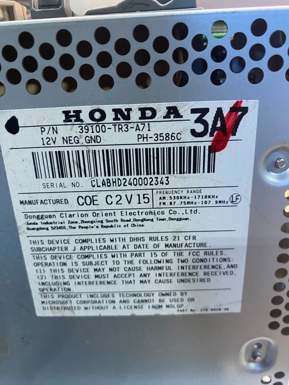 2013 Honda Civic Radio AM/FM Climate Control Air Vent Bezel AB4312 DG6