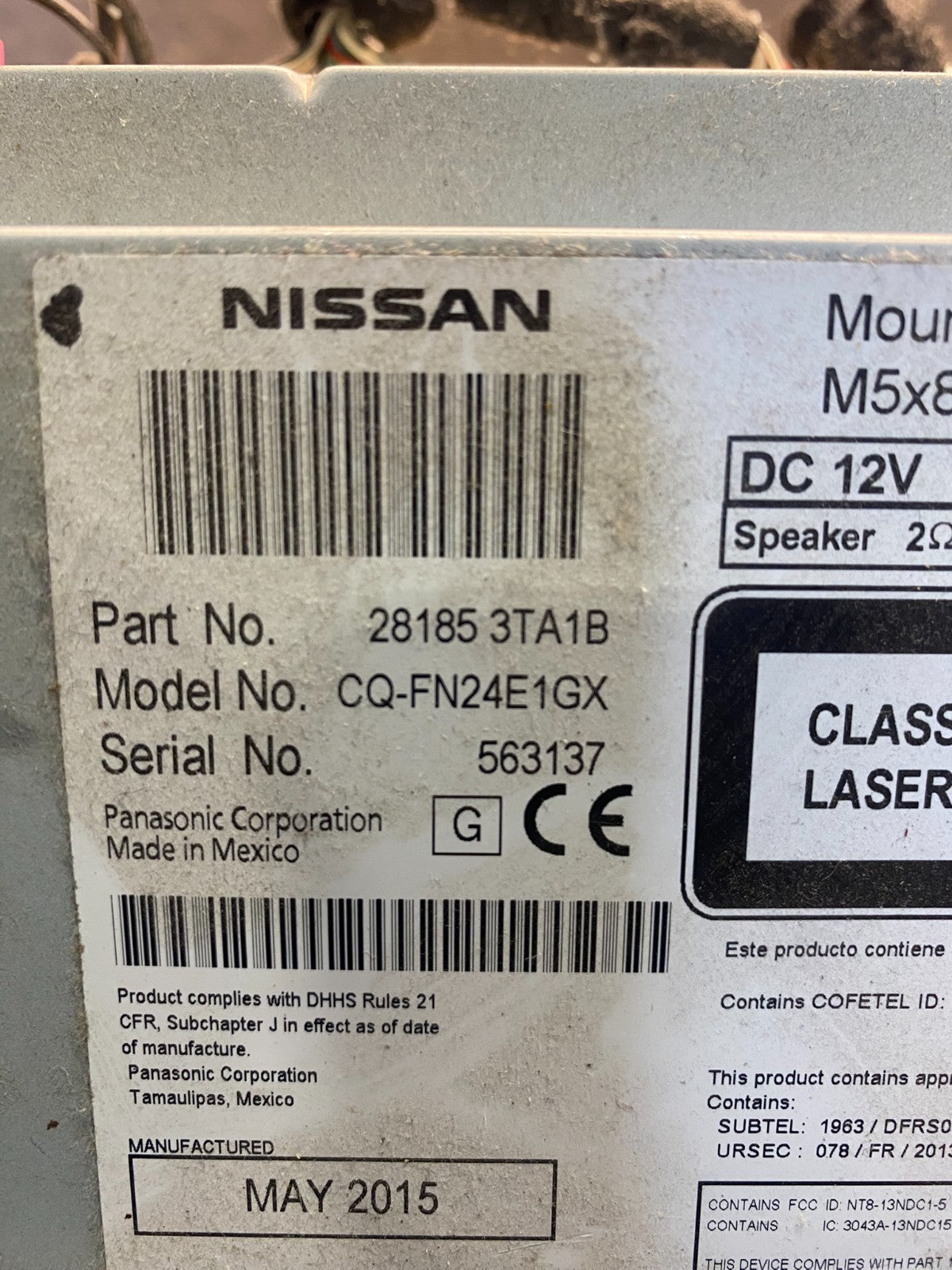 2013 to 2015 Nissan Altima Radio Cd Mp3 Player AUX Port 281853TA1B ad1505 DG6